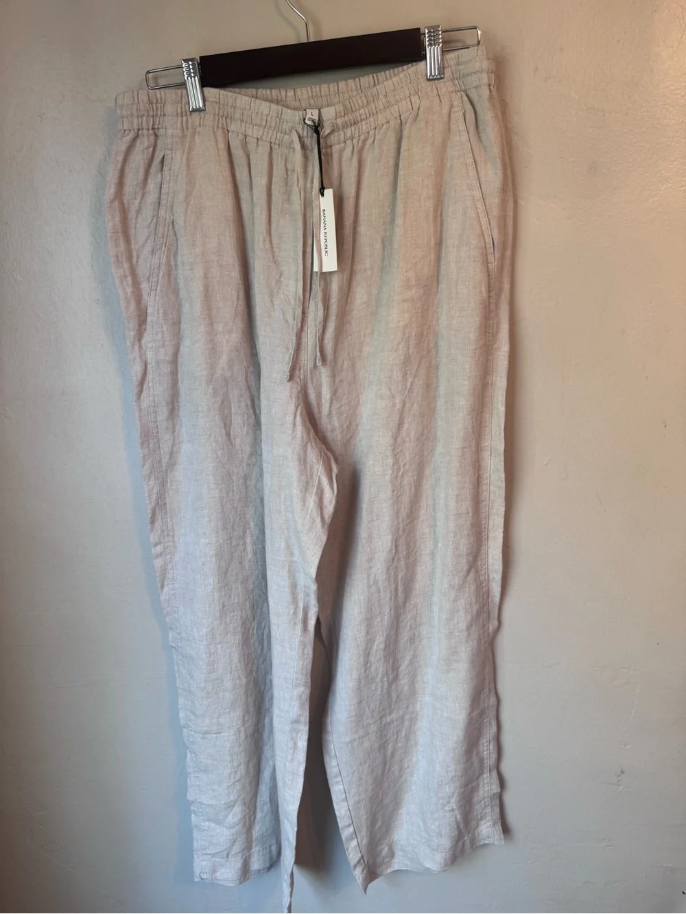 Banana Republic Light Beige Linen-Blend Drawstring Chinos